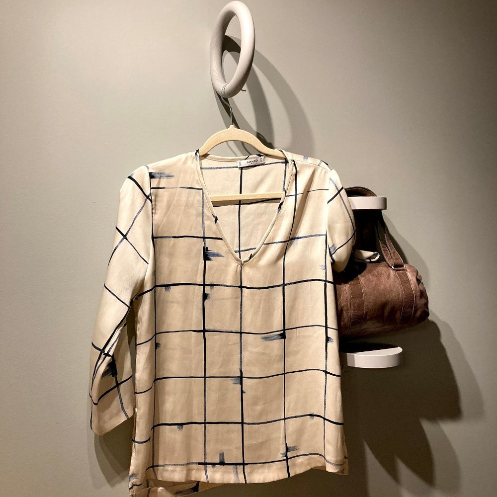 MANGO — Painterly Windowpane V-Neck Blouse